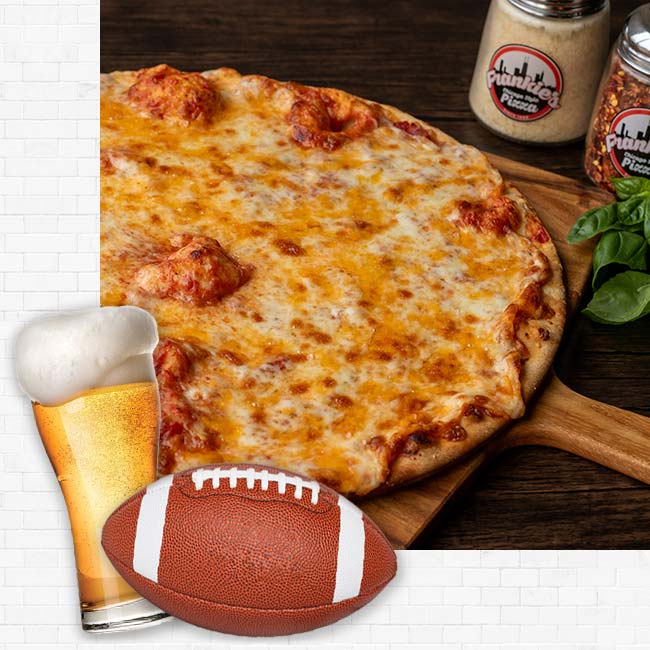 Frankie's Chicago Style Pizza Delivery in Fletcher, MN three cheese pizza, ice cold beer and football Frankie's Chicago Style Pizza Delivery in Fletcher, MN three cheese pizza, ice cold beer and football